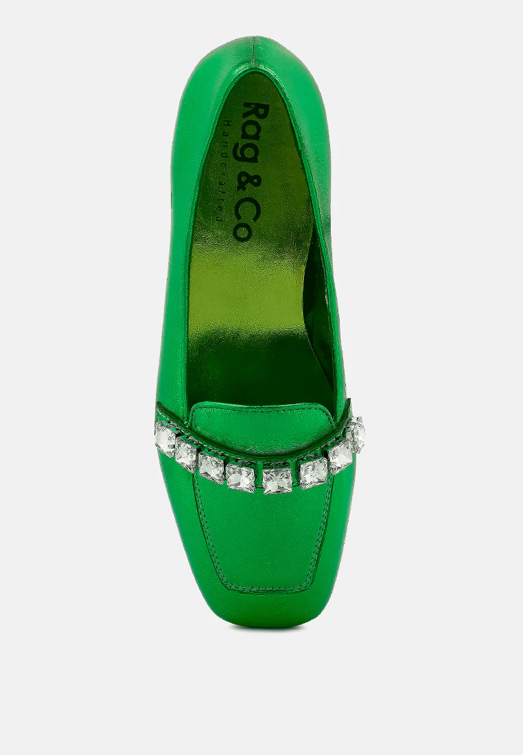 CHURROS Diamante Embellished Metallic Loafers in Green - Image 6