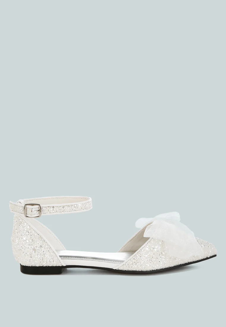 Clarice Sheer Bow Detail Glitter Flat Sandals