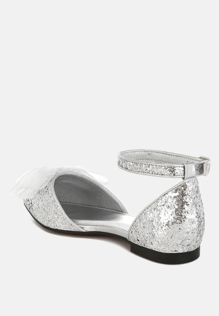 Clarice Sheer Bow Detail Glitter Flat Sandals - Image 10