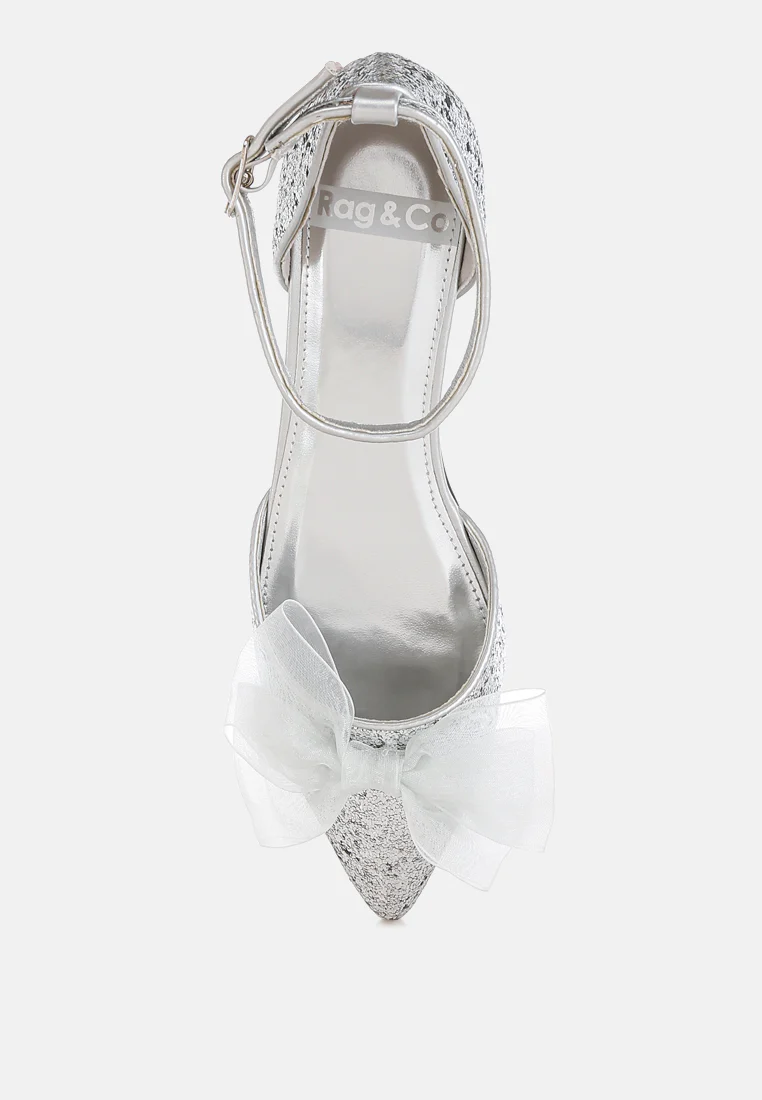 Clarice Sheer Bow Detail Glitter Flat Sandals - Image 11