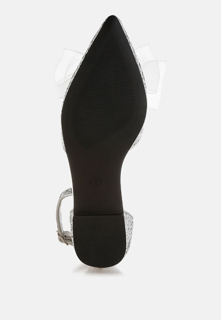 Clarice Sheer Bow Detail Glitter Flat Sandals - Image 12