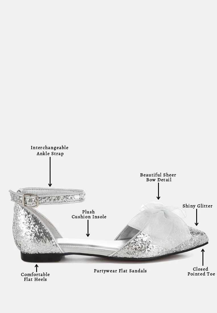 Clarice Sheer Bow Detail Glitter Flat Sandals - Image 13