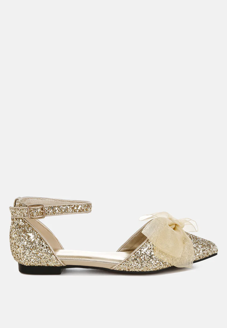 Clarice Sheer Bow Detail Glitter Flat Sandals - Image 14