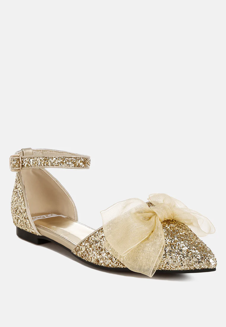 Clarice Sheer Bow Detail Glitter Flat Sandals - Image 15