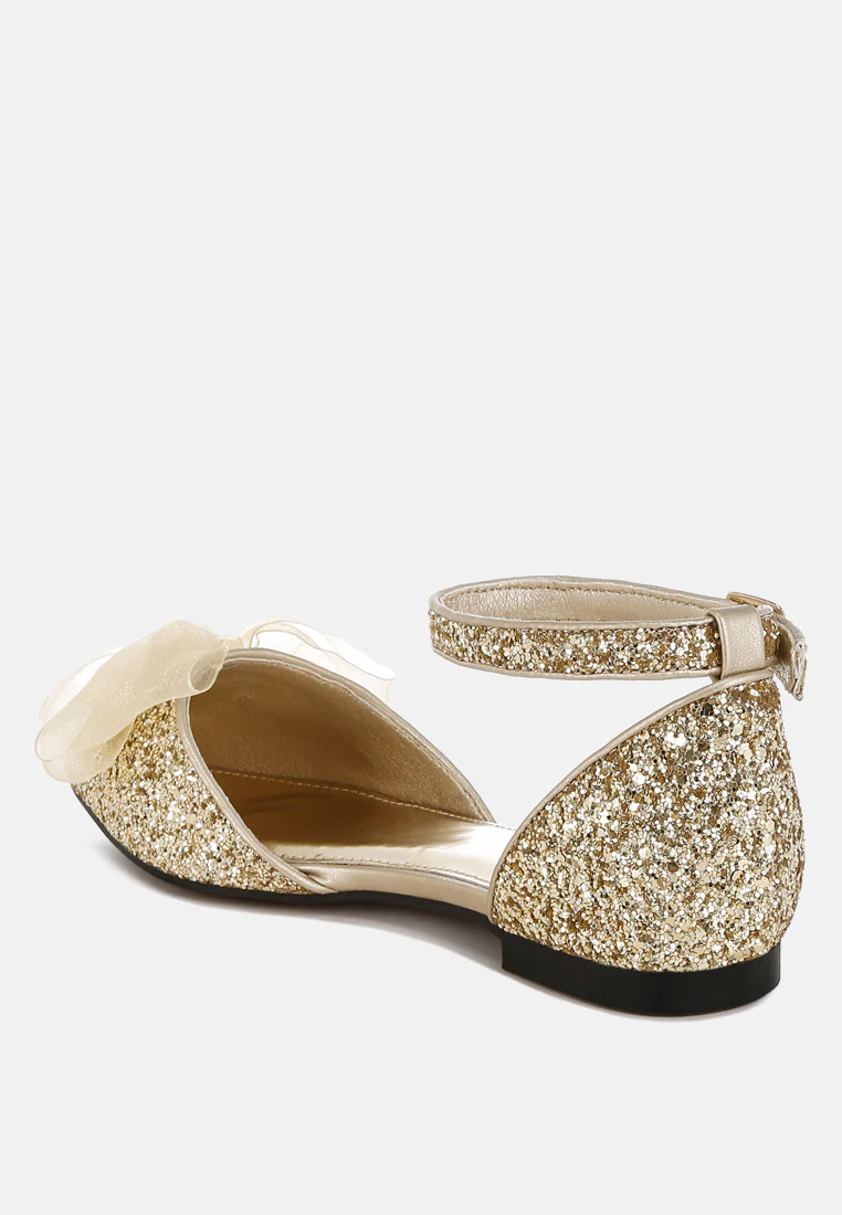 Clarice Sheer Bow Detail Glitter Flat Sandals - Image 16
