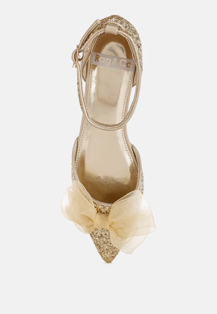 Clarice Sheer Bow Detail Glitter Flat Sandals - Image 17