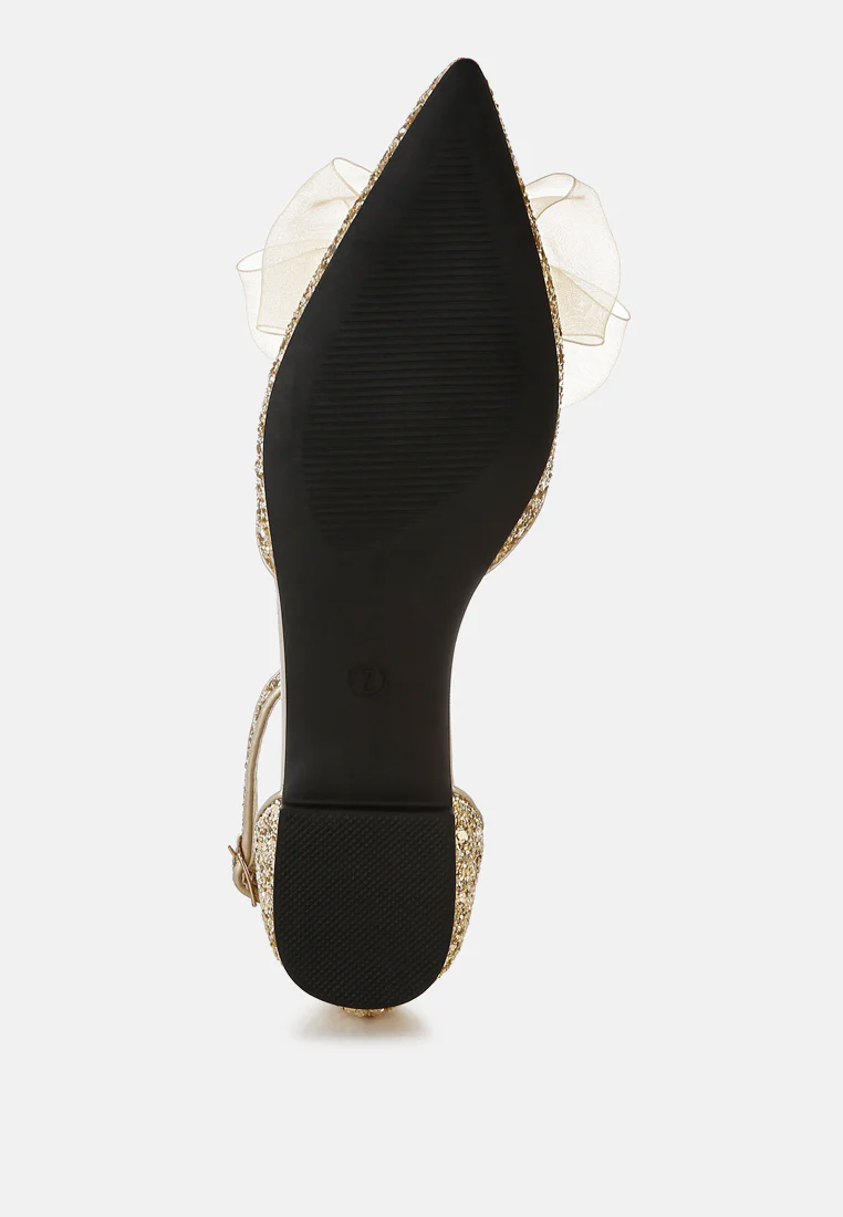 Clarice Sheer Bow Detail Glitter Flat Sandals - Image 18