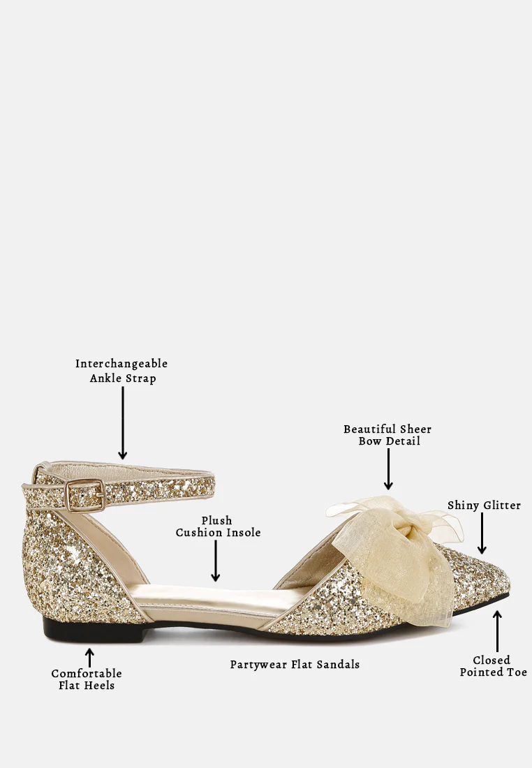 Clarice Sheer Bow Detail Glitter Flat Sandals - Image 19