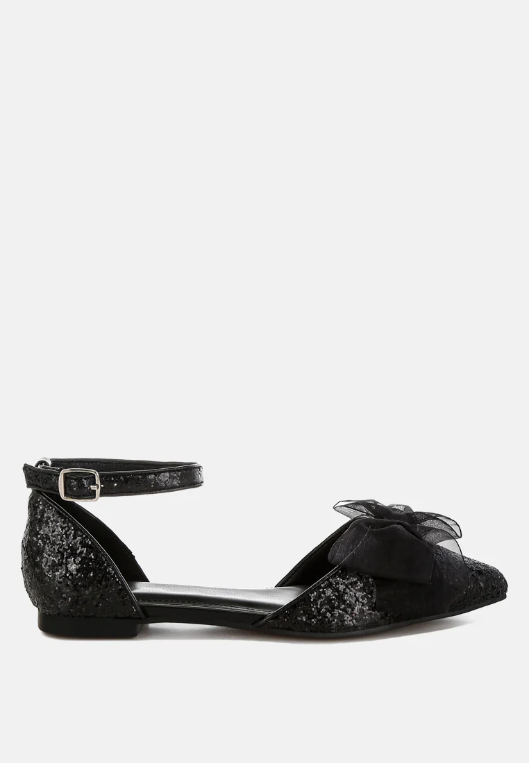 Clarice Sheer Bow Detail Glitter Flat Sandals - Image 20