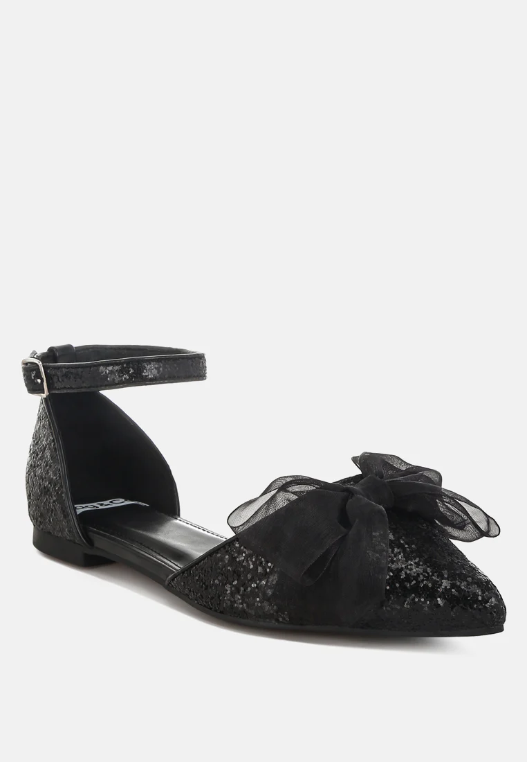 Clarice Sheer Bow Detail Glitter Flat Sandals - Image 21
