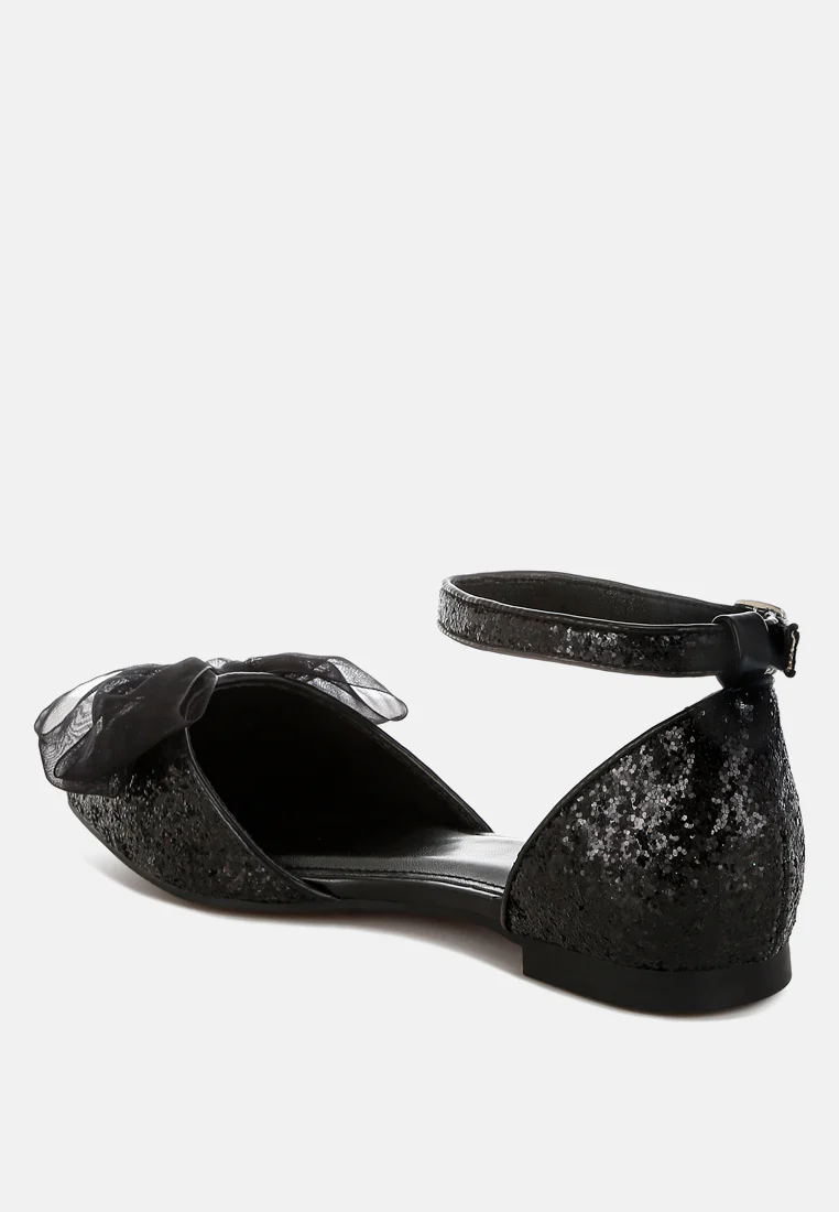 Clarice Sheer Bow Detail Glitter Flat Sandals - Image 22