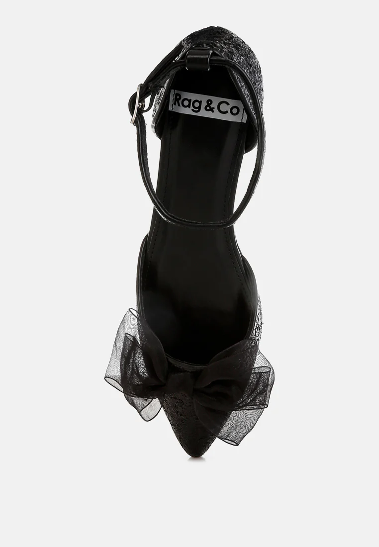 Clarice Sheer Bow Detail Glitter Flat Sandals - Image 23