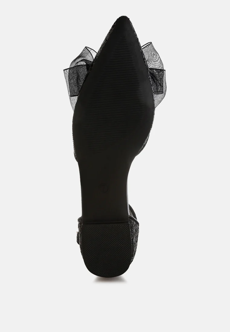 Clarice Sheer Bow Detail Glitter Flat Sandals - Image 24