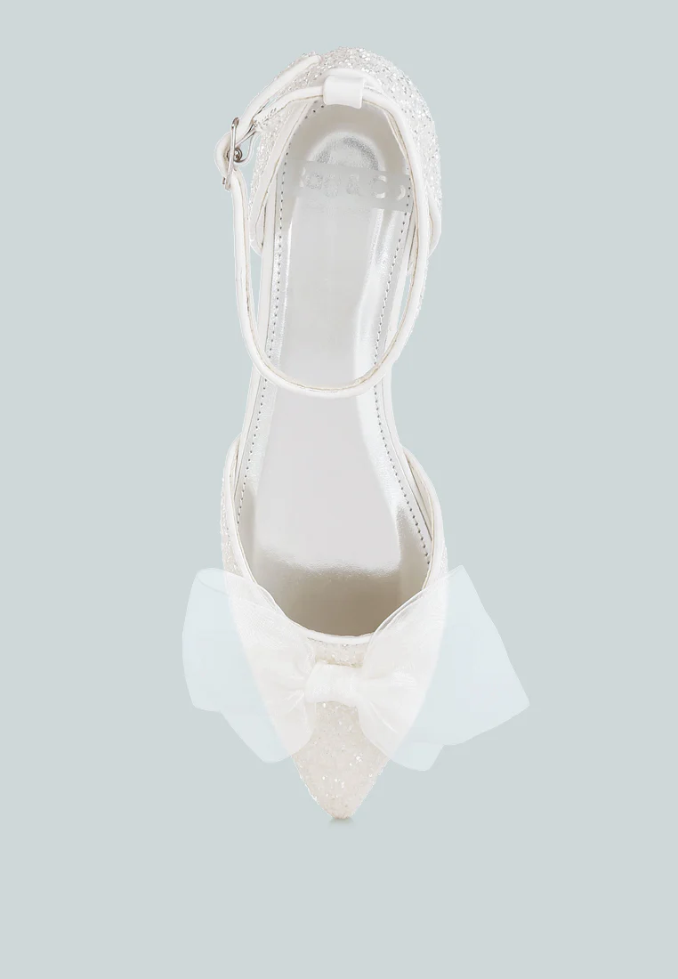 Clarice Sheer Bow Detail Glitter Flat Sandals - Image 5