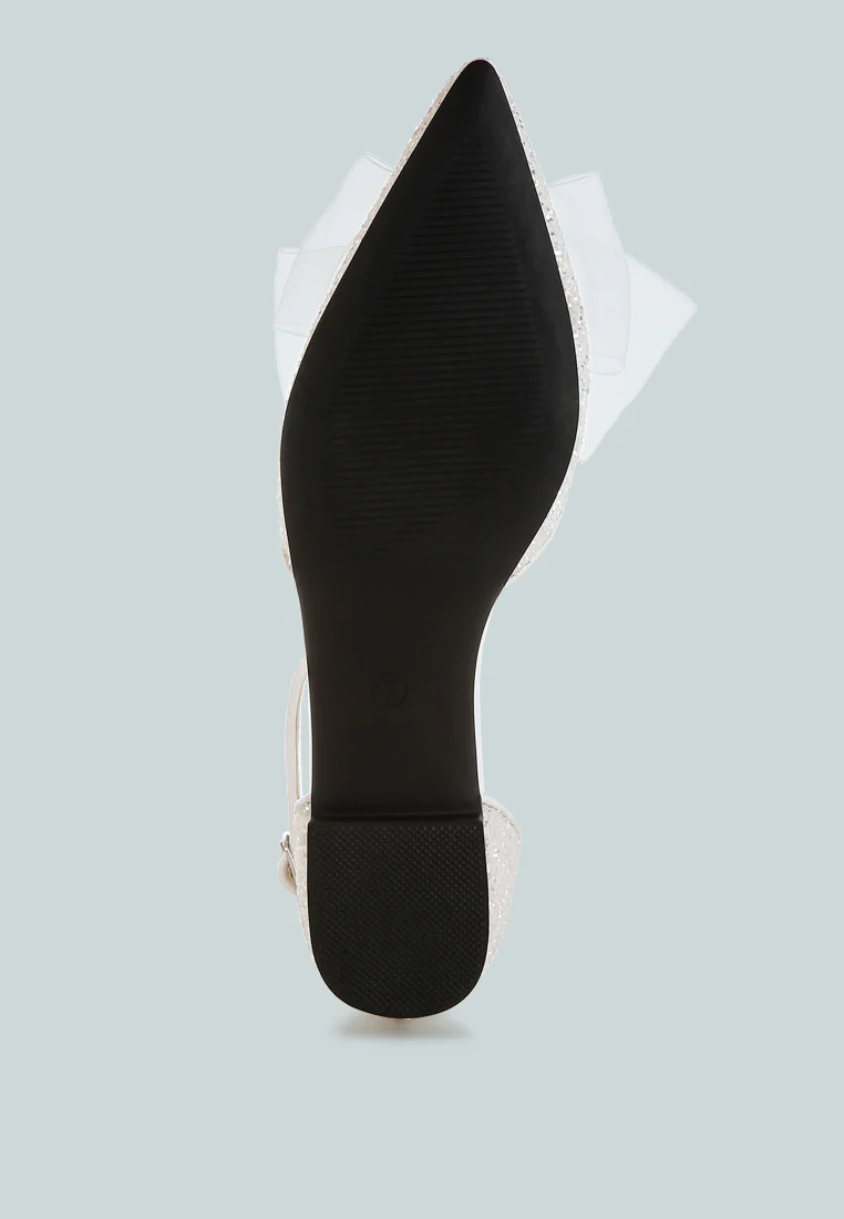 Clarice Sheer Bow Detail Glitter Flat Sandals - Image 6