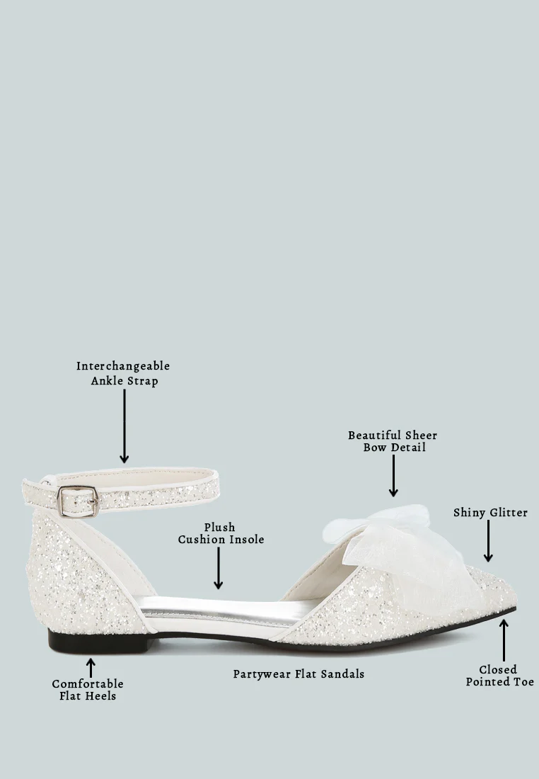 Clarice Sheer Bow Detail Glitter Flat Sandals - Image 7