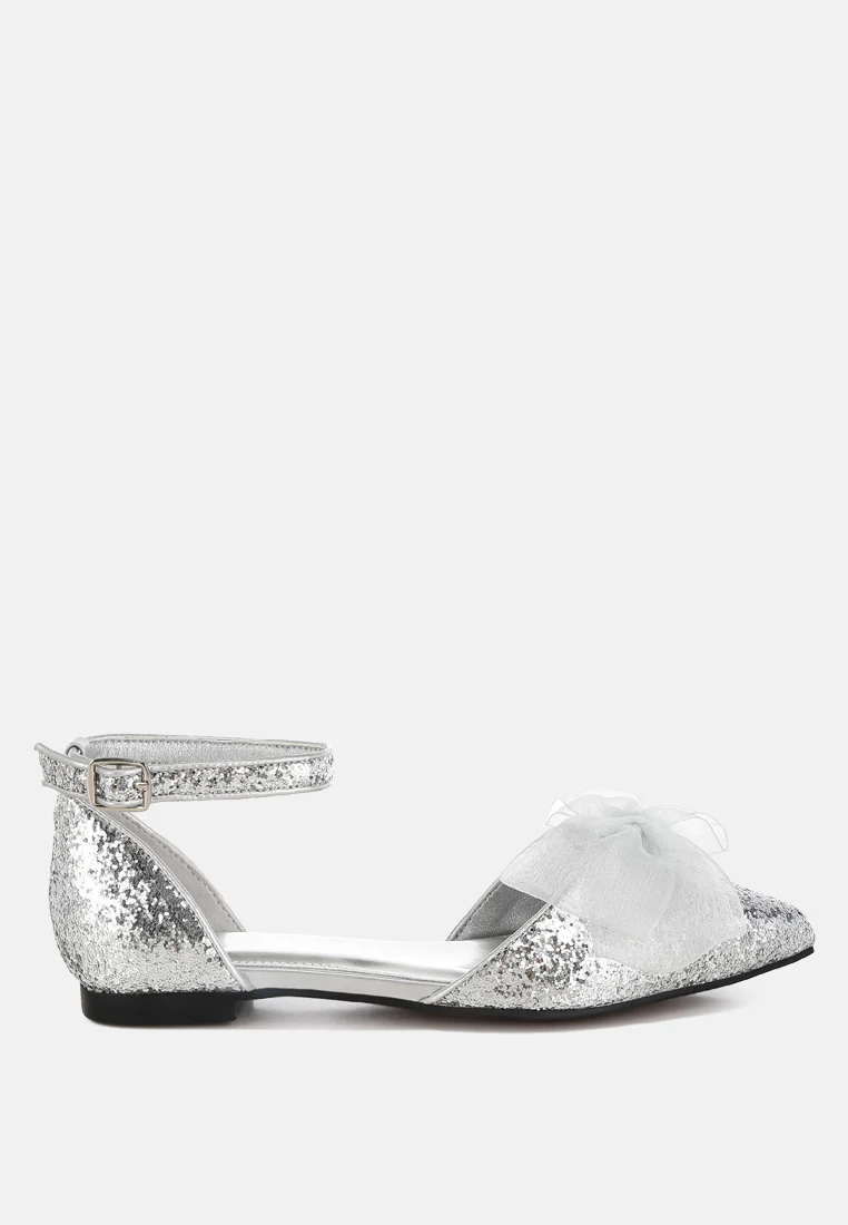 Clarice Sheer Bow Detail Glitter Flat Sandals - Image 8