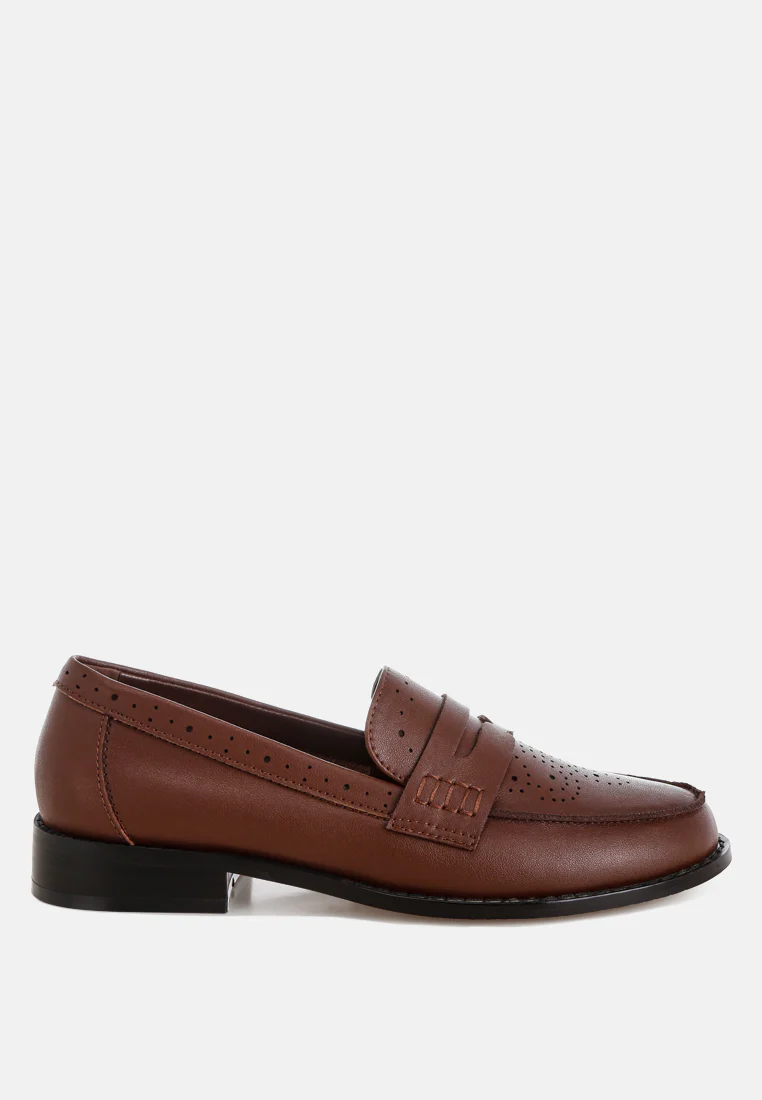 Clotilda Perforated Low Heel Loafers - Image 13