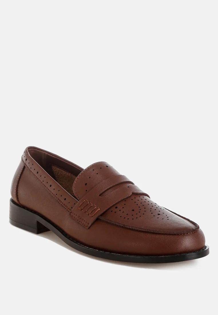 Clotilda Perforated Low Heel Loafers - Image 15
