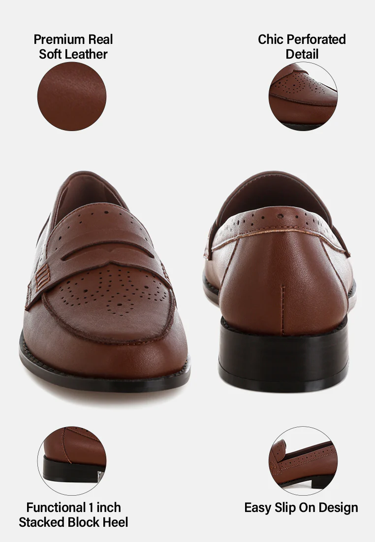 Clotilda Perforated Low Heel Loafers - Image 20