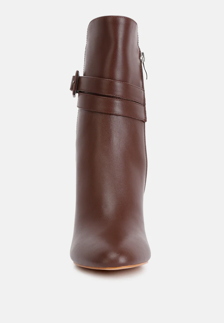 Cobra Buckle Strap Embellished Boots In Brown - Image 3