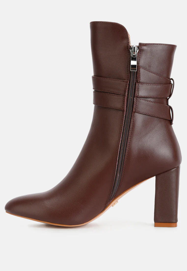 Cobra Buckle Strap Embellished Boots In Brown - Image 4