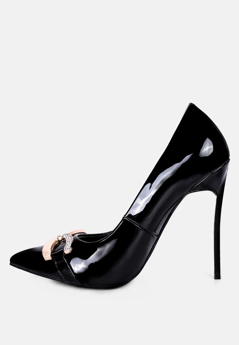 COCKTAIL Buckle Embellished Stiletto Pump Shoes in Black - Image 4