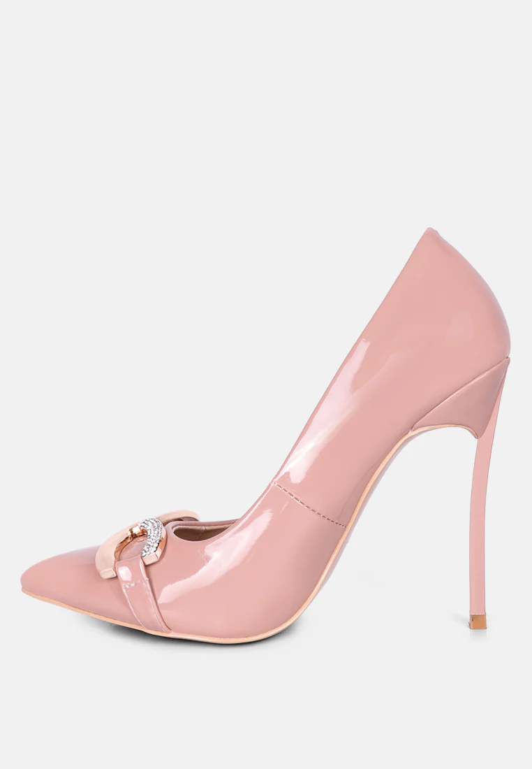 COCKTAIL Buckle Embellished Stiletto Pump Shoes in Blush - Image 3