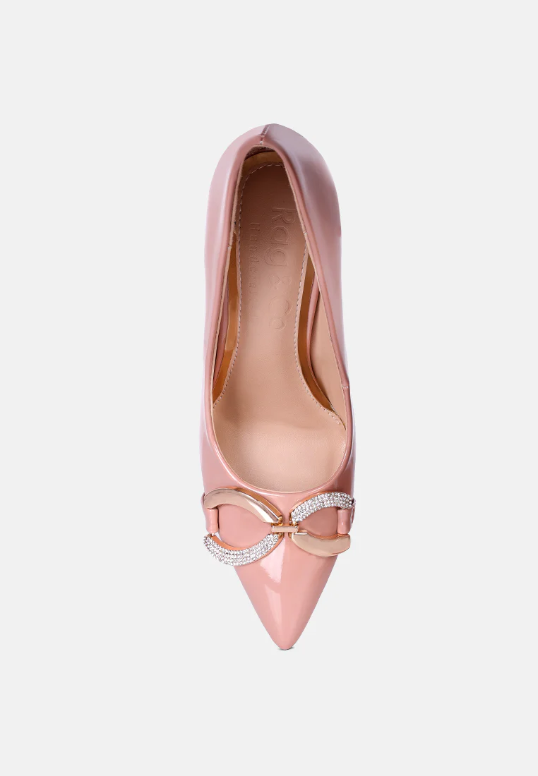 COCKTAIL Buckle Embellished Stiletto Pump Shoes in Blush - Image 6