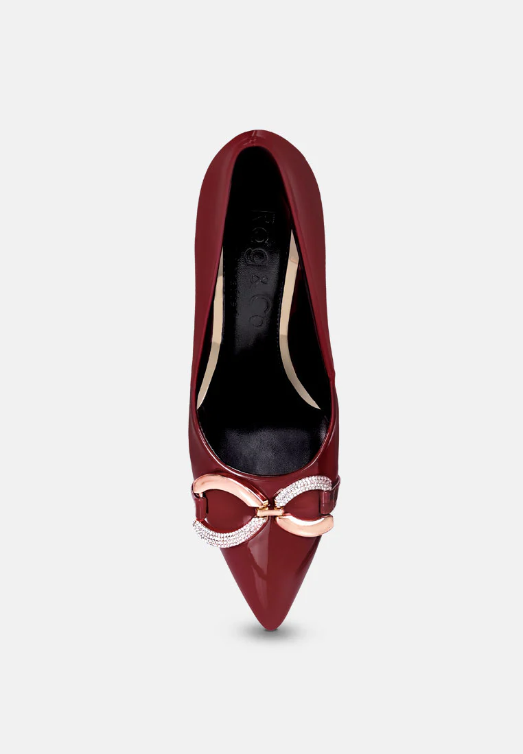 COCKTAIL Buckle Embellished Stiletto Pump Shoes in Burgundy - Image 6