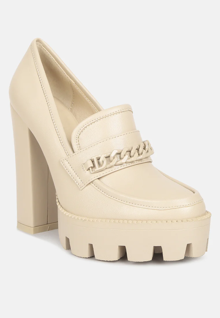 CORINNE Beige Chain Embellished Chunky Loafers - Image 3
