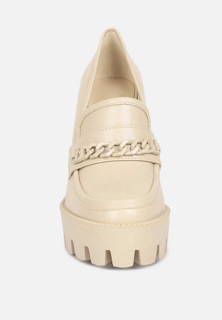 CORINNE Beige Chain Embellished Chunky Loafers - Image 4