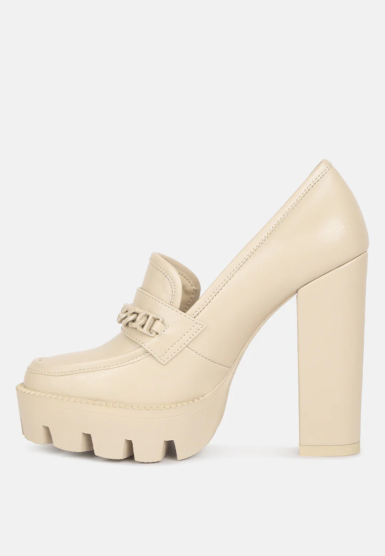 CORINNE Beige Chain Embellished Chunky Loafers - Image 5