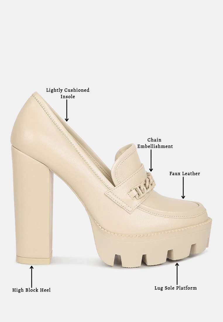 CORINNE Beige Chain Embellished Chunky Loafers - Image 8