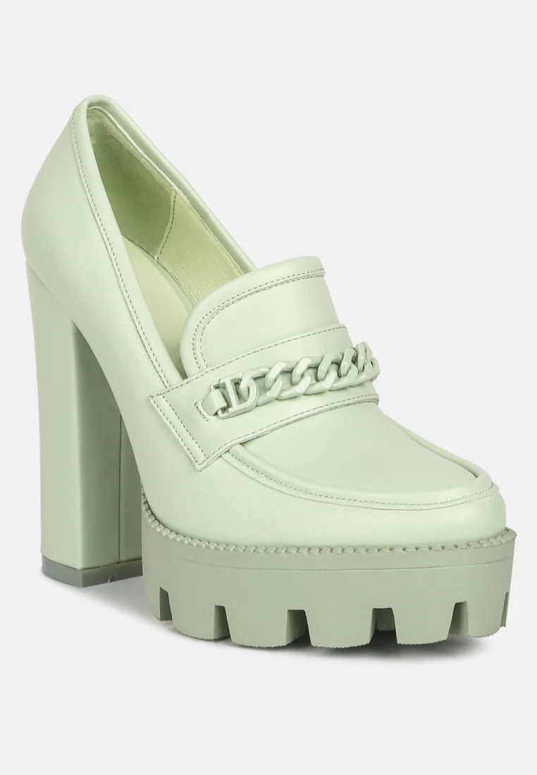 CORINNE Green Chain Embellished Chunky Loafers - Image 2