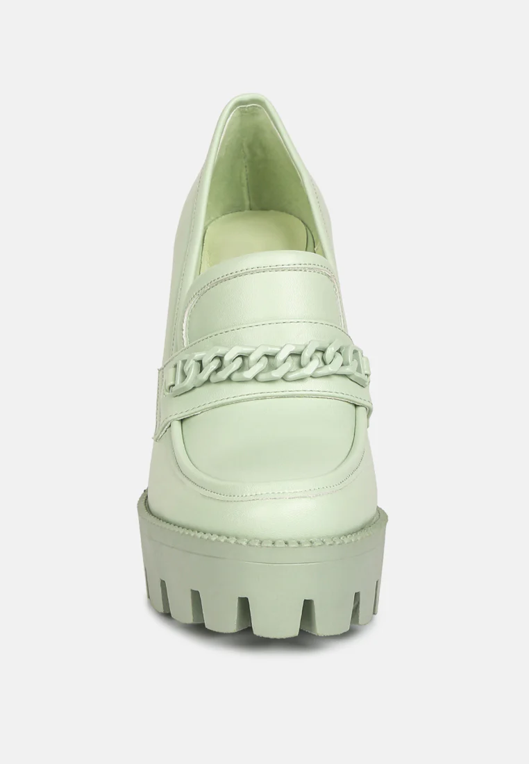 CORINNE Green Chain Embellished Chunky Loafers - Image 3