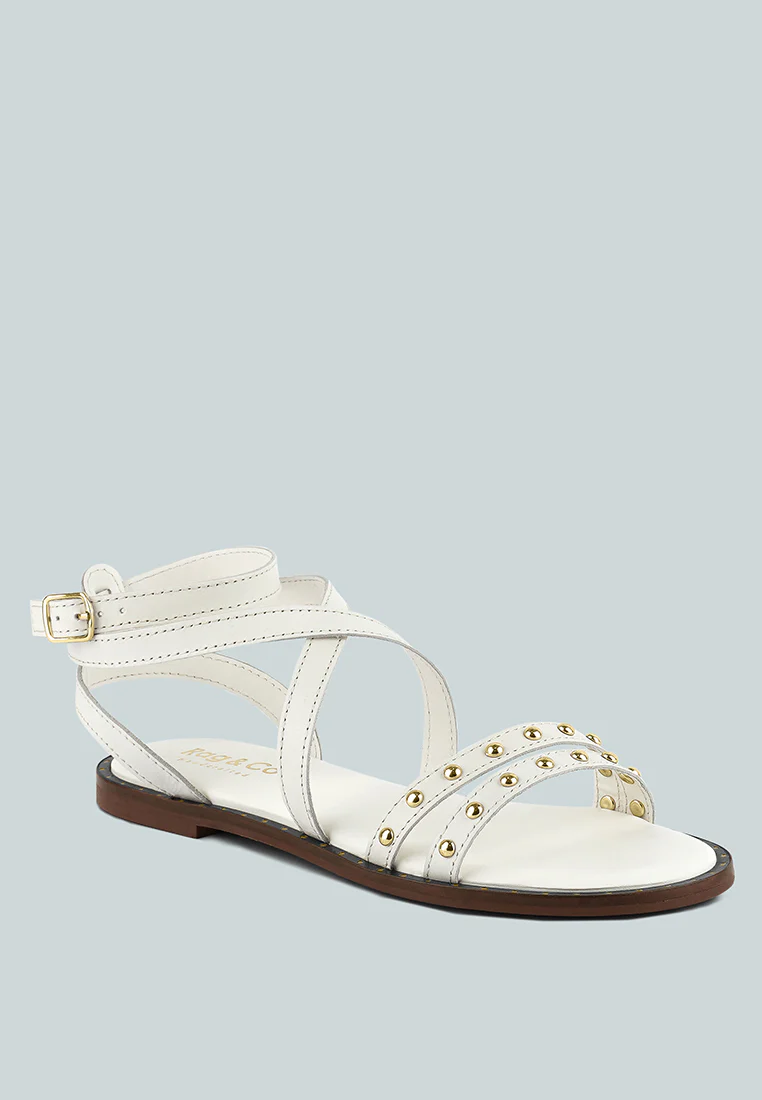 CORRIANE Studs Embellishment Off White Strappy Sandals - Image 2