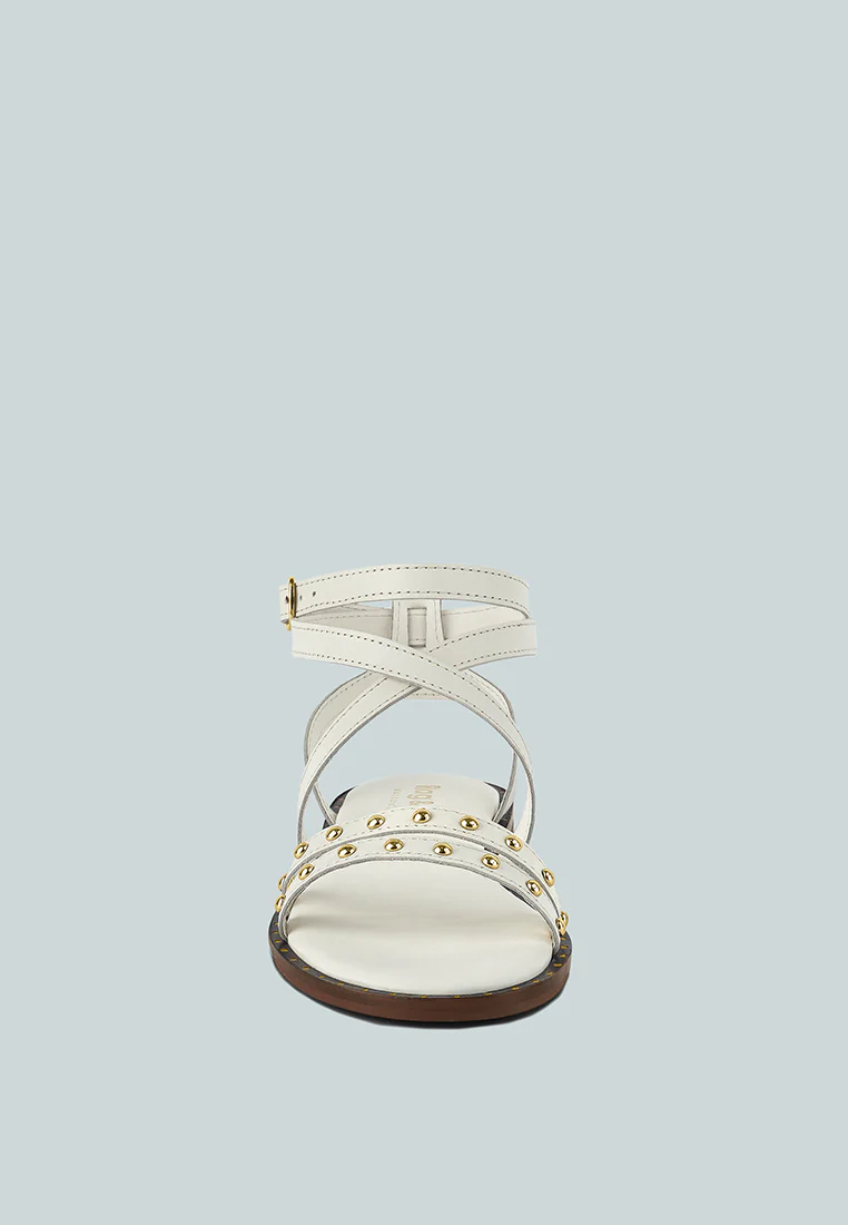 CORRIANE Studs Embellishment Off White Strappy Sandals - Image 3