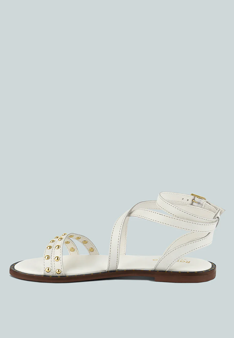 CORRIANE Studs Embellishment Off White Strappy Sandals - Image 4