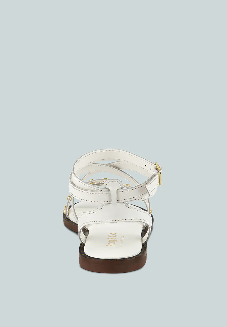 CORRIANE Studs Embellishment Off White Strappy Sandals - Image 5