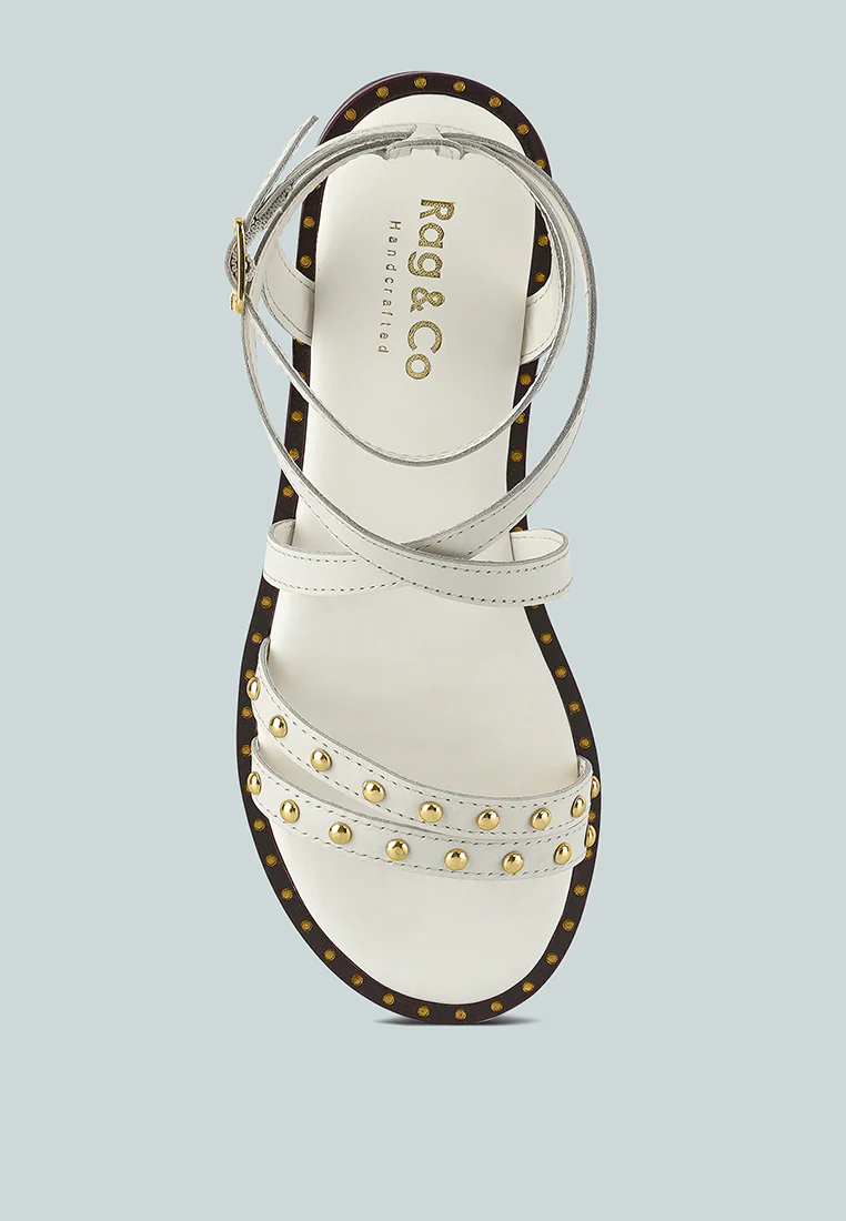 CORRIANE Studs Embellishment Off White Strappy Sandals - Image 6