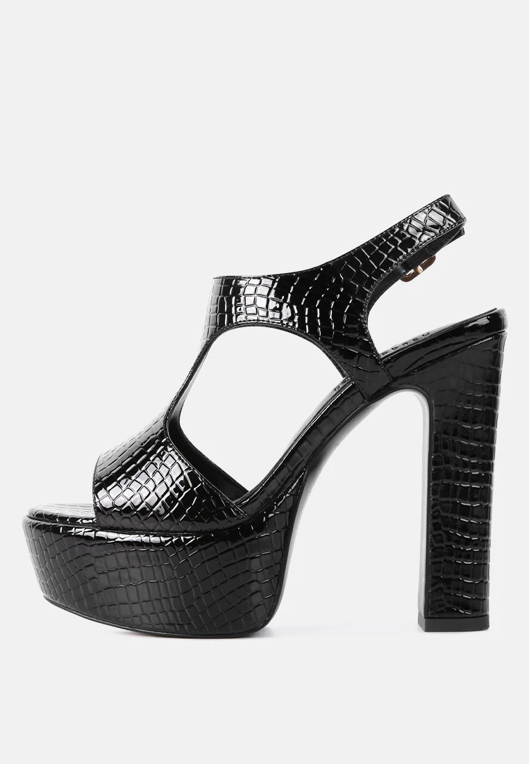 CROFT Croc High Heeled Cut Out Sandals in Black - Image 4