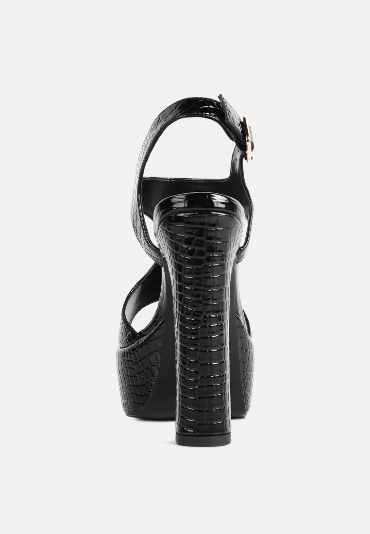 CROFT Croc High Heeled Cut Out Sandals in Black - Image 5