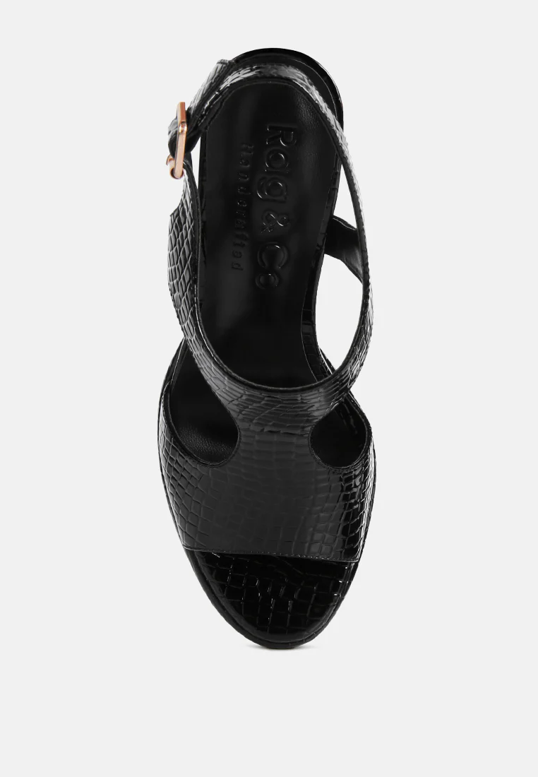 CROFT Croc High Heeled Cut Out Sandals in Black - Image 6