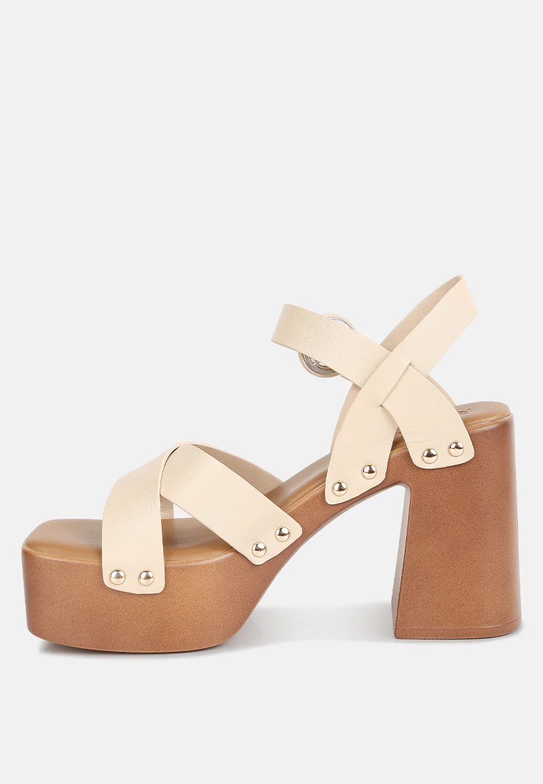 CRISTINA Cross Strap Embellished Heels in Beige - Image 3