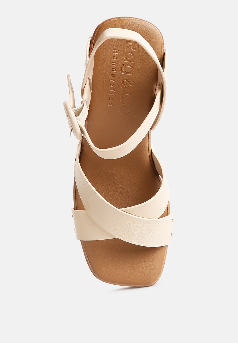 CRISTINA Cross Strap Embellished Heels in Beige - Image 6