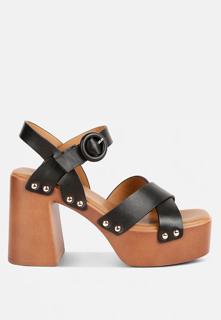 CRISTINA Cross Strap Embellished Heels in Black - Image 2