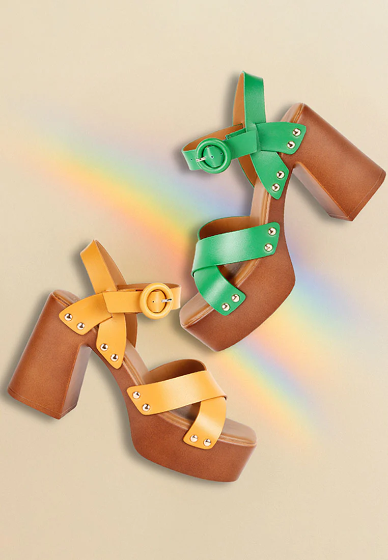 CRISTINA Cross Strap Embellished Heels in Green - Image 2