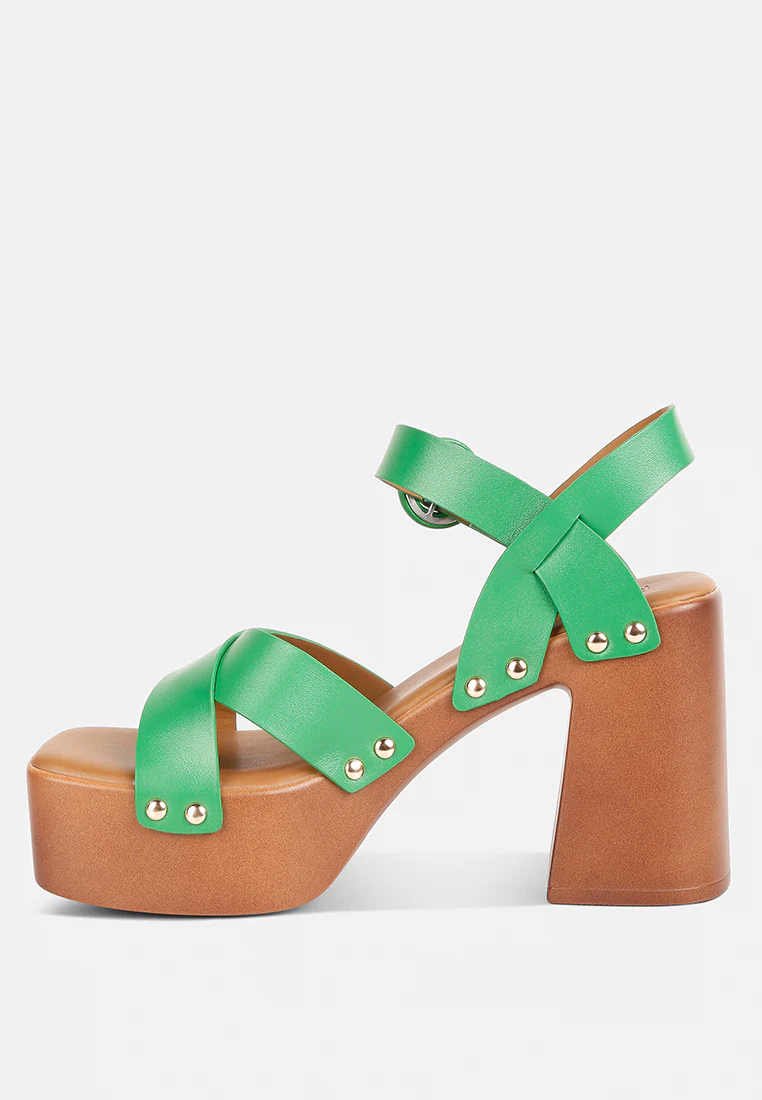 CRISTINA Cross Strap Embellished Heels in Green - Image 5