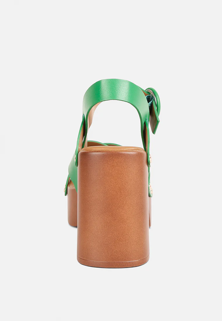 CRISTINA Cross Strap Embellished Heels in Green - Image 6